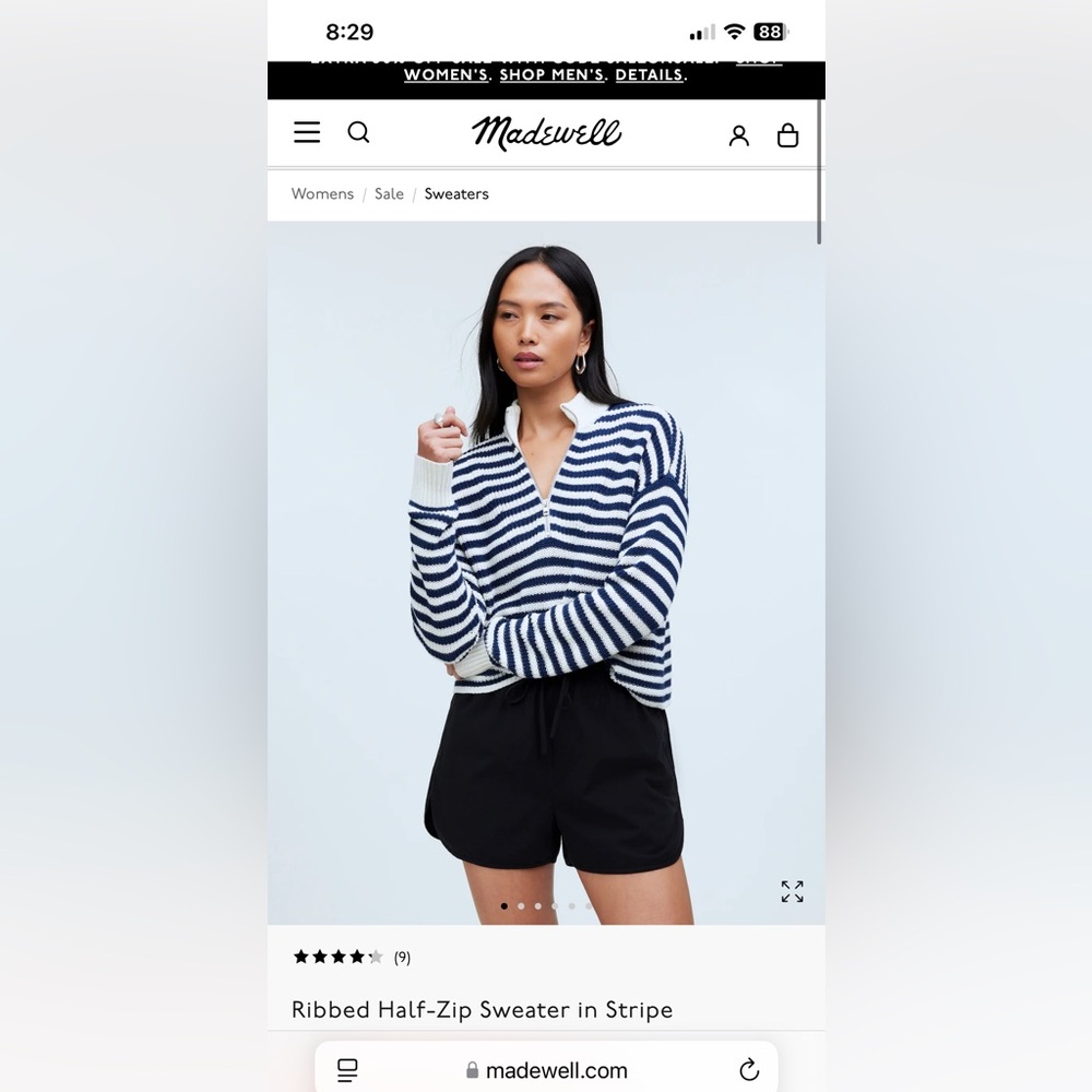Madewell Ribbed Half-Zip Sweater in Stripe size Small